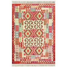 Kilim Home Cotton Kilim 57 Turuncu Geleneksel Motifler Modern Dekoratif Saçaklı Yıkanabilen Dokuma Kilim