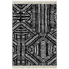 Kilim Home Cotton KILIM46 Siyah Zeminli Geneleksel Motifler Modern Dekoratif Yıkanabilen Dokuma Kilim