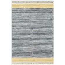Kilim Home Cotton Kilim 50 Gri Hardal Zeminli Geneleksel Motifler Modern Dekoratif Yıkanabilen Dokuma Kilim