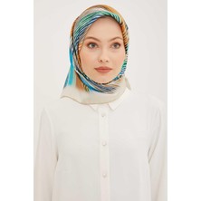 Armine Turkuaz Çizgi Desenli Sura Ipek Eşarp Ist 8955 - 37