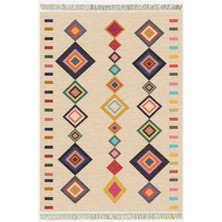 Kilim Home Cotton Serisi Krem Tonunda Bordürlü Desen Dekoratif Dokuma Taban Kilim
