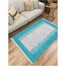 Infort Cotton Serisi Turkuaz Rengi Ortası Su Yolu Eskitme Modern Desen Dekoratif Dokuma Taban Kilim