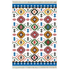 Kilim Home Cotton Serisi Multy Tonlarında Geometrik Desen Dekoratif Dokuma Taban Kilim