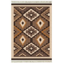 Kilim Home Siyah ve Kahve Tonlarında Geometrik Eskitme Desenli Dekoratif Dokuma Taban COTTON3618