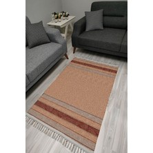 Kilim Home Cotton Serisi Kahve Tonlarında Eskitme Etnik Bördür Desenli Dekoratif Dokuma Taban Kilim