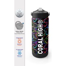 Coral High Çok Renkli Kalp Desenli Katlanır Ağızlıklı Çelik Termos 650 ml 38382