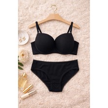 HepimizAlalım Siyah Basic Push Up Sütyen Külot Takımı – Günlük Rahat Toparlayıcı