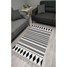Kilim Home Cotton Serisi Beyaz Siyah Iskandinav Eskitme Desenli Dekoratif Dokuma Taban Kilim