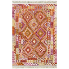 Kilim Home Cotton Serisi Pembe Tonunda Baklavalı Geometrik Desen Dekoratif Dokuma Taban Kilim