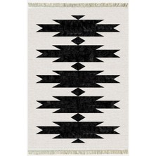 Kilim Home Cotton Serisi Açık Gri ve Siyah Tonunda Geometrik Desen Dekoratif Dokuma Taban Kilim