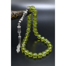 Prestige Gümüş Doğal Peridot Taşlı Tesbih 925 Ayar Gümüş Püsküllü 10MM Küre Kesim 902555