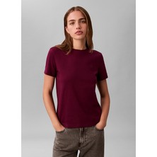 Calvin Klein Jeans Yuvarlak Yaka Düz Bordo Kadın T-Shirt Ss Monogram Crew Tee