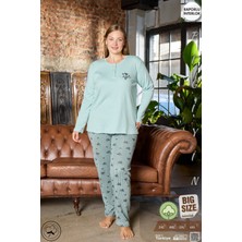 Bigiyin Büyük Beden Kadın Pijama Takımı Interlok Şardonlu Büyük Beden Kışlık Pijama Takımı