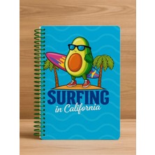 Marsilyan Surfing in California Temalı Spiralli Kareli Defter – 80 Yaprak, 160 Sayfa (18 x 24 cm)