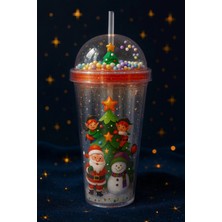 Marsilyan Noel Baba & Yılbaşı Temalı Pipetli Suluk 450 ml Çift Katman Mika Su Şişesi 2768