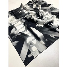 Cacharel Tivil Ipek Eşarp 8508313 - 911 Siyah-Gri Slogan Desen