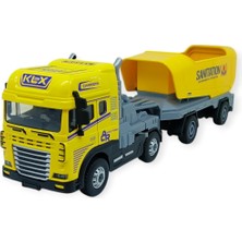 Azrlya Metal Tır 1:24 - Sesli Işıklı Taşıyıcı Dorseli Tır 30 cm - Sarı (Lisinya)