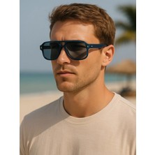 Marsilyan Tony Unisex Koyu Mavi Çerçeveli Erkek Güneş Gözlüğü – UV400 Korumalı, Retro Stil