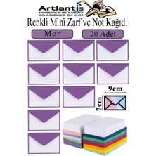Artlantis Mor Mini Zarf 7x9 cm Not Kağıtlı 20 Adet Küçük Mor Zarf Mektup Oyun Zarfı Doğum Günü Dilekleri Zarfı Canlı Renk
