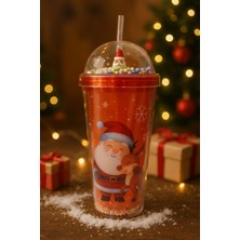 Marsilyan Noel Baba & Yeni Yıl  Temalı Pipetli Suluk 450 ML Çift Katman Mika Su Şişesi 2768-A