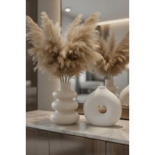 Safir Design Minimalist Iskandinav Tarzı 2’li Beyaz Vazo Seti - Boho Dekoratif Vazo ve Pampas Hediyesi