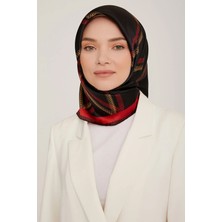Hürrem Armine Nostalji Tivil Ipek Eşarp Ist 8883-31 Siyah-Kırmızı Geometrik Desen