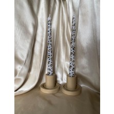 MumKusag Leopar Desenli Şamdan Mumu Seti 2 Adet 25 cm Mum 2 Adet Beton Şamdan