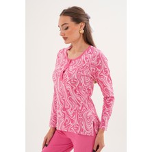Çift Kaplan Kadın Pamuk Desenli Patlı Pembe Pijama Takımı 7021