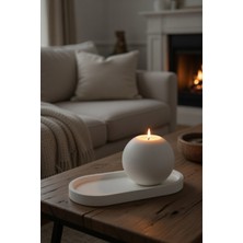 Safir Design Modern Küre Mumluk ve Sunum Tepsisi Seti - El Yapımı Beyaz Dekoratif Mumluk(Mum Hediyeli)
