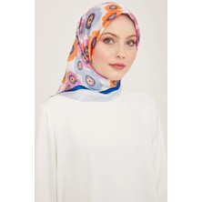 Armine Pembe Mavi Çiçek Desen Tivil Ipek Eşarp 9106 - 39