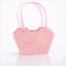 Süsle Bebek ve Parti Baskılı Kalp Karton Hediye Çantası 23×15×9 cm - Pembe