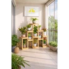 Alan Dekor Natural Doğal Ahşap Dekoratif Çiçeklik Saksılık Balkon Bahçe Standı