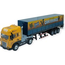 Azrlya Metal Tır 1:24 - Sesli Işıklı Konteyner Taşıyıcı Tır 39 cm - Sarı  (Lisinya)