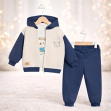 Tiasis Ayı Baskılı Erkek Bebek Üçlü Takım Kapüşonlu