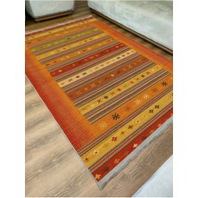 Kilim Home Mars Serisi Hardal ve Kırmızı Tonlarında Çizgili Geometrik Desen Kaymaz Taban Şönil Halı