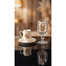 Çnr Home Collection Gold Metal Inci Çiçek Figürlü 12 Parça Bardak Fincan Seti