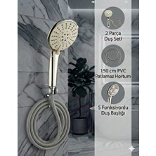 Plodna House Elvis 5 Fonksiyonlu Tazyikli Duş Başlığı ve Dolanmaz Pvc Duş Hortumu Takımı