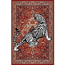 Kilim Home Mars Serisi Kırmızı Tonlarında Kaplanlı Etnik Desen Kaymaz Taban Şönil Halı