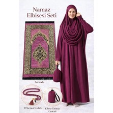 İhvan Tek Parça Namaz Elbisesi - Seccade - Tesbih - Ibadet Seti - Fuşya