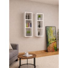 Dekormer Design Kitaplık Takım Ev Mobilya Duvar Rafı Ikili Beyaz