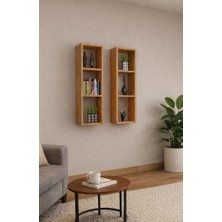 Dekormer Design Kitaplık Takım Ev Mobilya Duvar Rafı Ikili Atlantik Çam