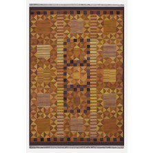 Kilim Home MARS120 Etnik Otantik Hardal Tonlartında Dekoratif Salon Halısı Saçaklı Yıkanabilen Halı