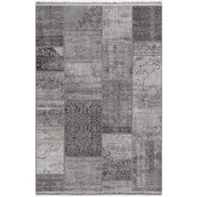 Kilim Home Mars 2092 Gri Tonlarında Eskitme Patchwork Desen Kaymaz Taban Dekoratif Halı