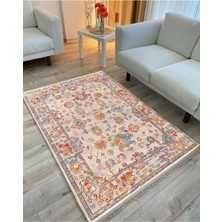 Kilim Home Mars 2037 Krem Tonlarında Çiçek Temalı Bordürlü Desen Kaymaz Taban Dekoratifl Halı