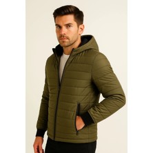 Marsilyan Şişme Kapüşonlu Fermuarlı Mont Su Itici Kapitone Astarlı Kumaş Cepli Kışlık Rahat Kalıp -