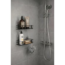 Sas Haus Tek Katlı Duş Rafı – Kancalı Banyo Şampuanlık & Organizer 2 Adet Siyah Tş-01