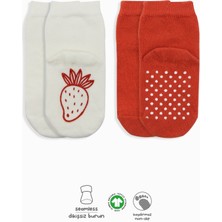 İSMİYLEAL Ismiyl 2'li Meyve Figürlü Kaymaz Soket Çorap 10105 Kırmızı Ekru 255669