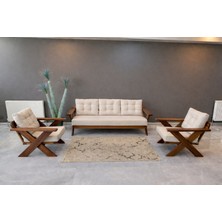 Zerka Concept Verona Masif Ahşap Bahçe Balkon Koltuk Takımı Kestane Ağacı - 1 Adet Üçlü 2 Adet Tekli