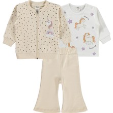 Civil Baby Unicorn Nakışlı Hırkalı 6-18 Ay Takım - Bej 6-9 Ay