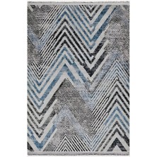 Kilim Home Mars 101 Mavi Zigzag Çizgili Dekoratif Halı Saçaklı Halı